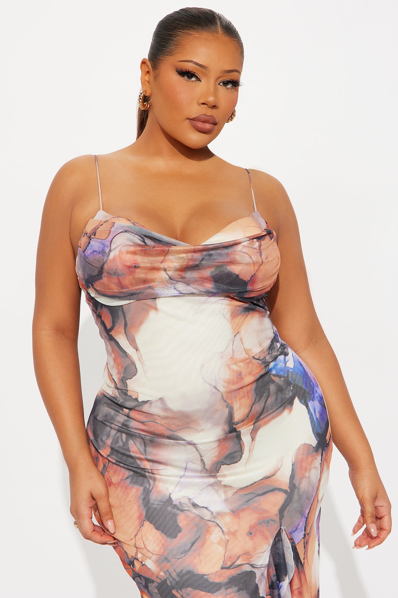 Lana Printed Mesh Maxi Dress - Orange/combo