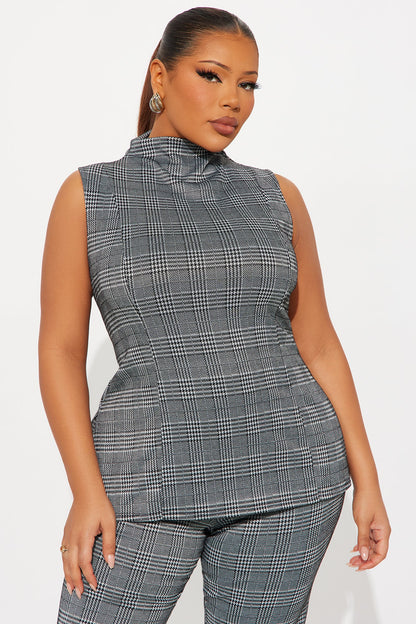 London Plaid Flare Pant Set - Black/combo