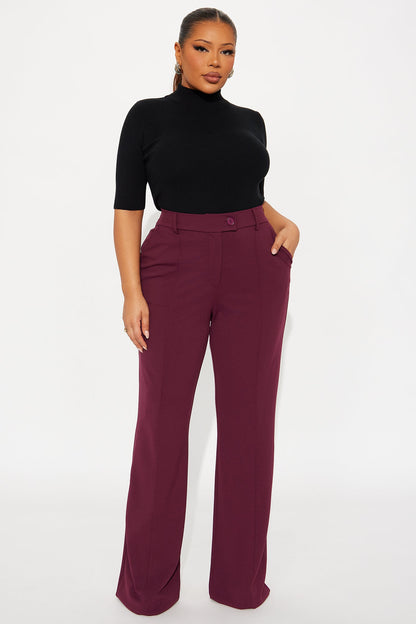 Tall Heidi Wide Leg Trouser Pant - Burgundy