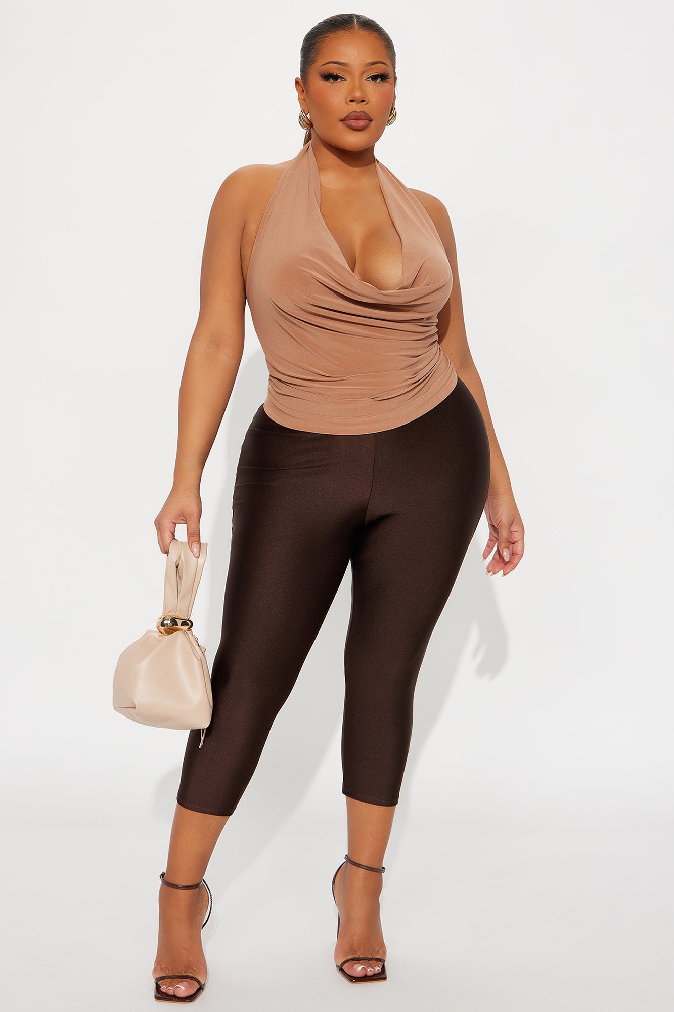 Nikole High Rise Tricot Capri Legging - Chocolate