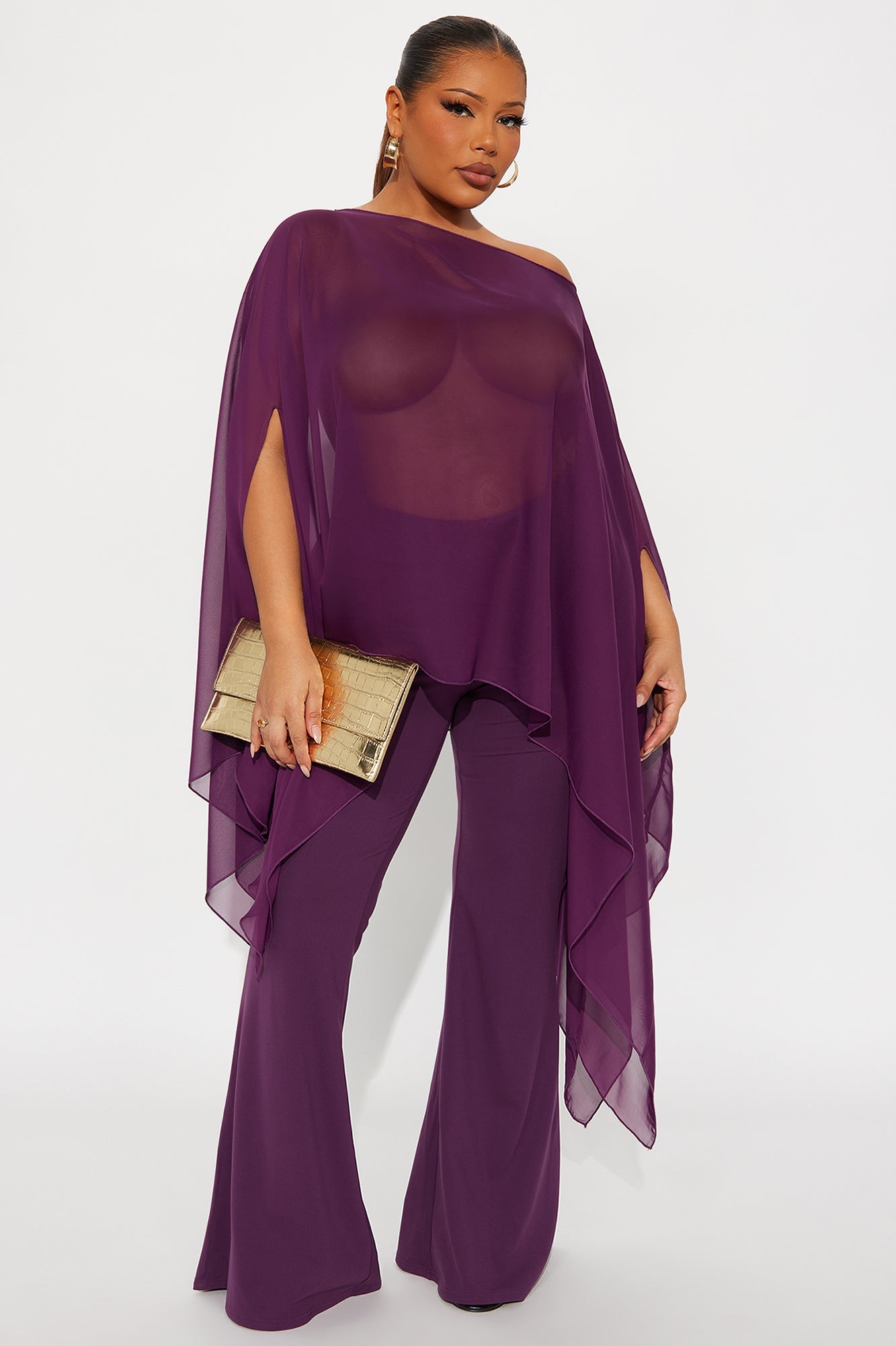 Get In Line Long Chiffon Kimono Top - Plum