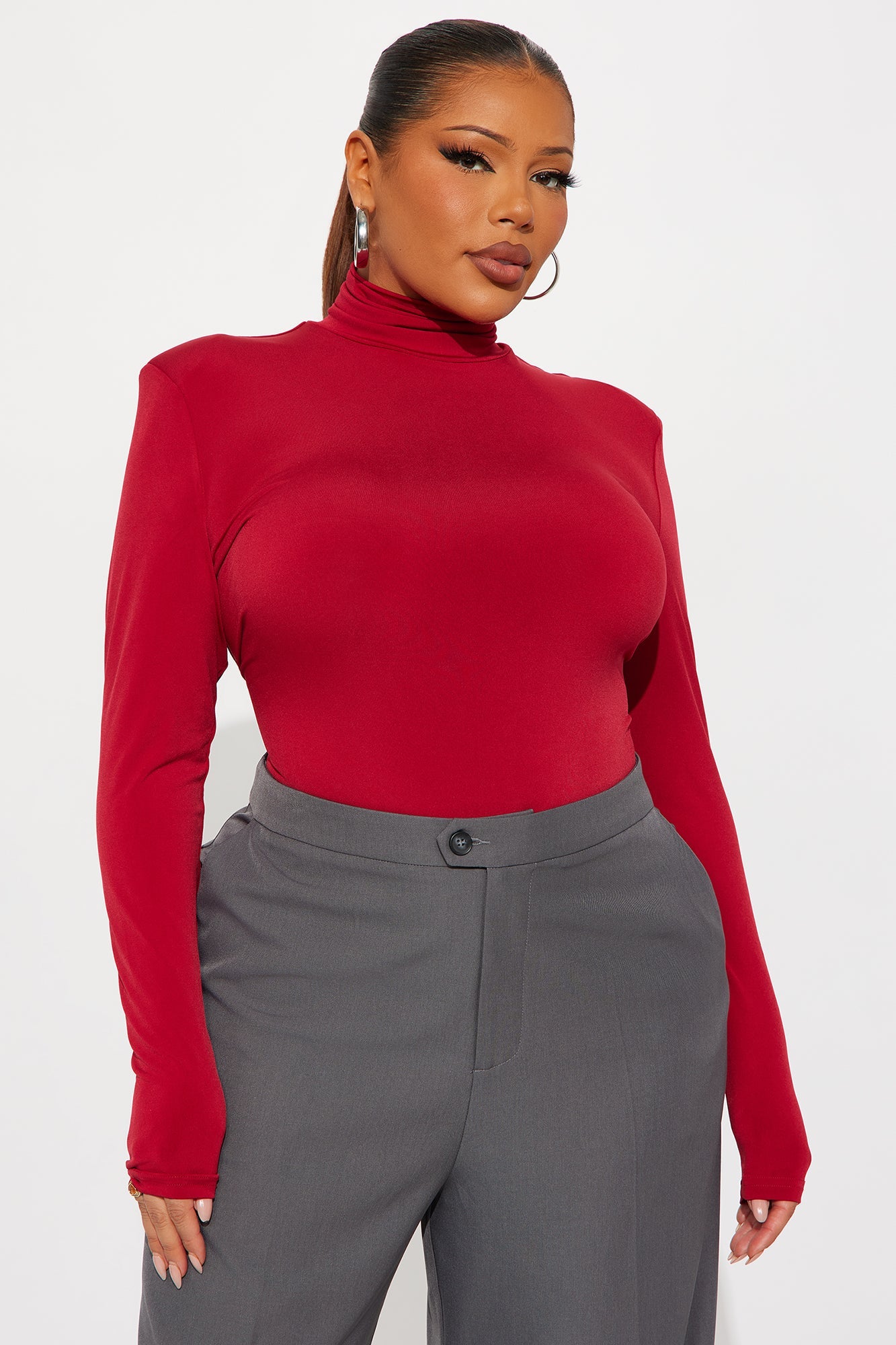 True Long Sleeve Turtle Neck Bodysuit - Red