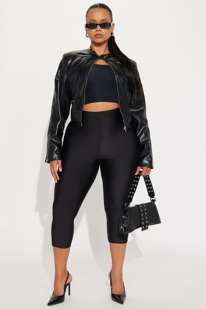 Nikole High Rise Tricot Capri Legging - Black