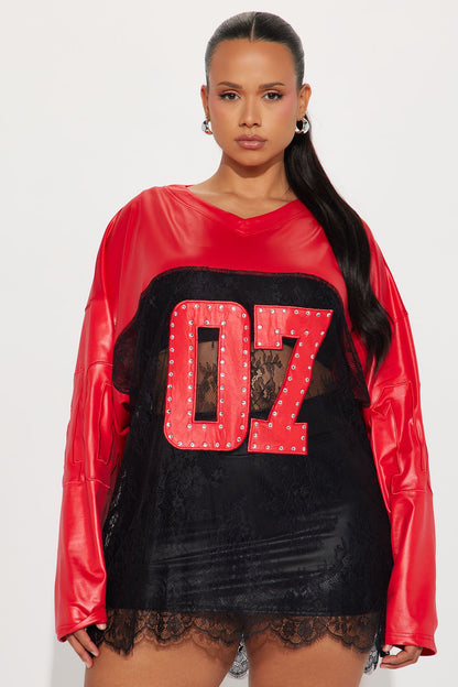 Best Of The Best Rhinestone Lace Jersey Top - Red