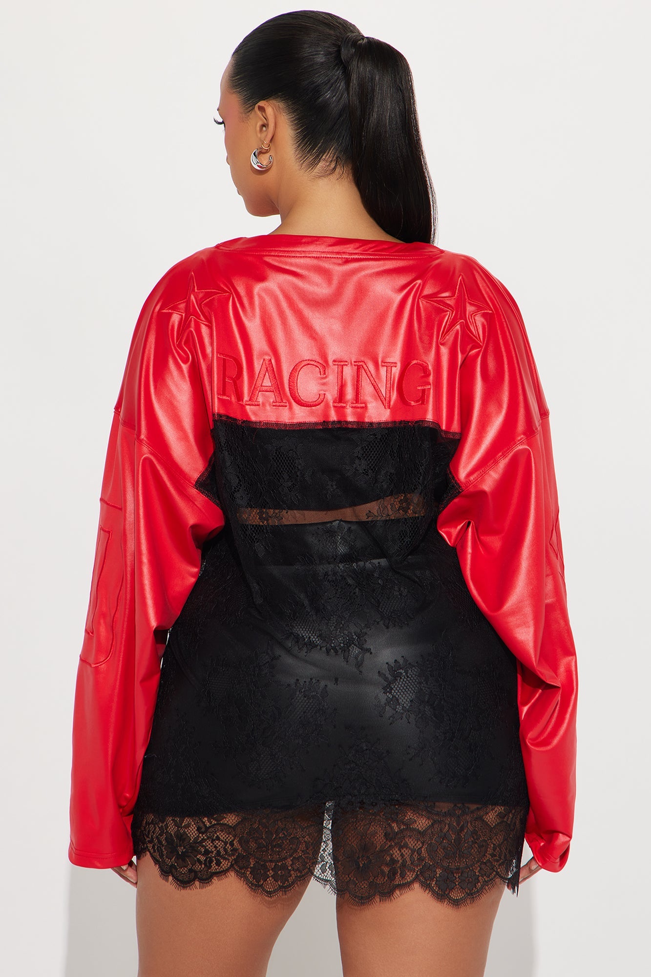 Best Of The Best Rhinestone Lace Jersey Top - Red