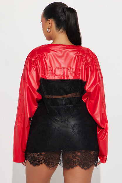 Best Of The Best Rhinestone Lace Jersey Top - Red
