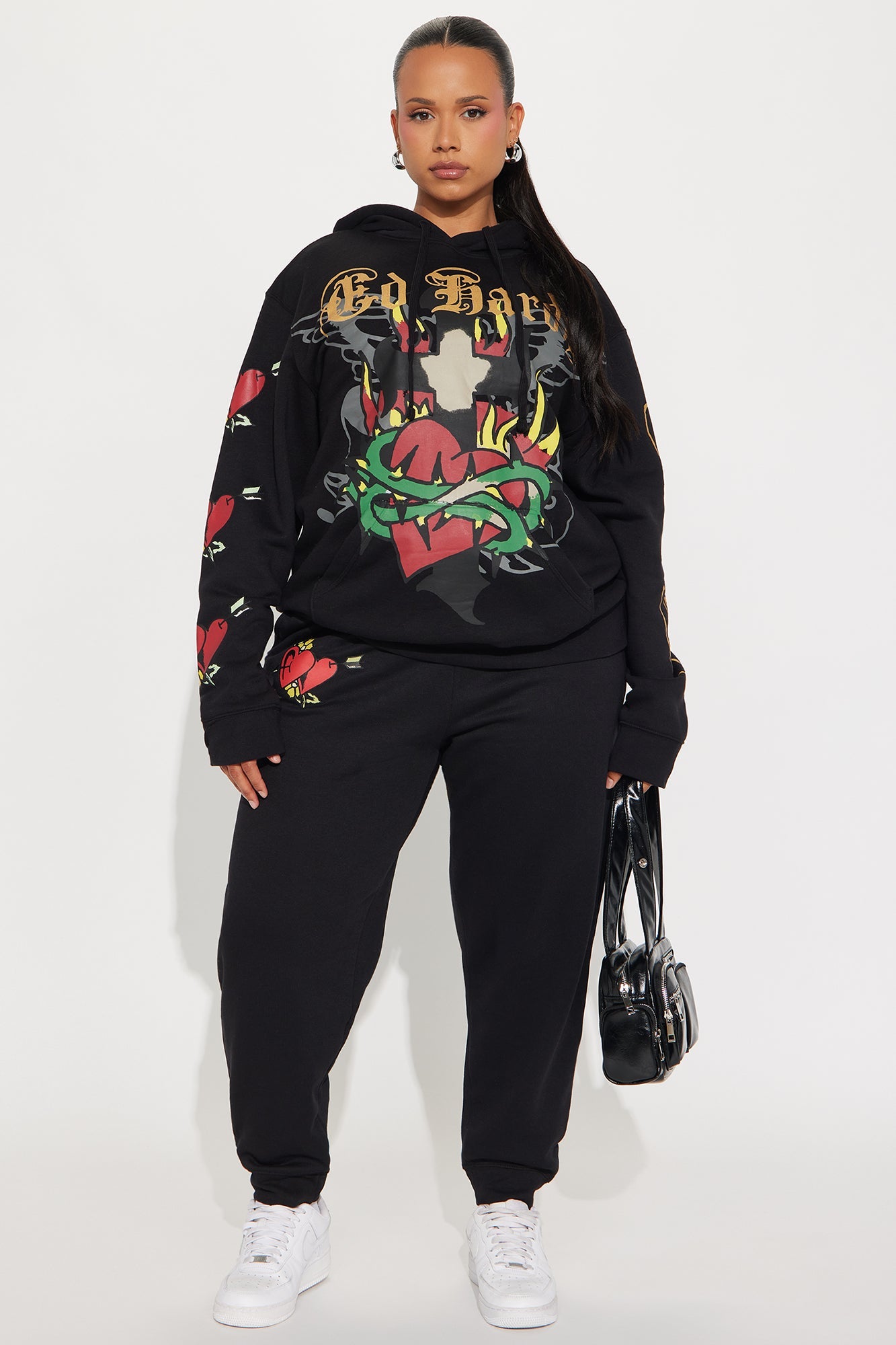 Ed Hardy Sacred Heart Oversized Hoodie - Black