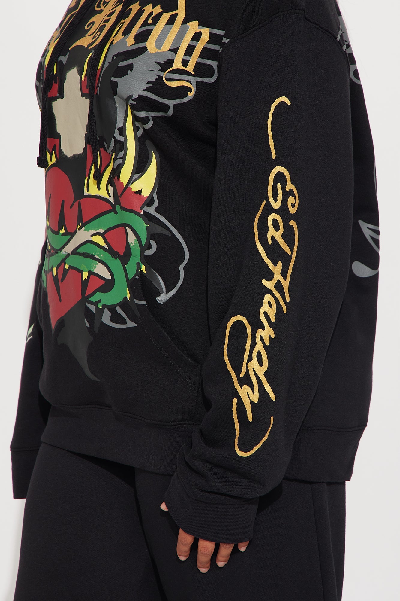 Ed Hardy Sacred Heart Oversized Hoodie - Black