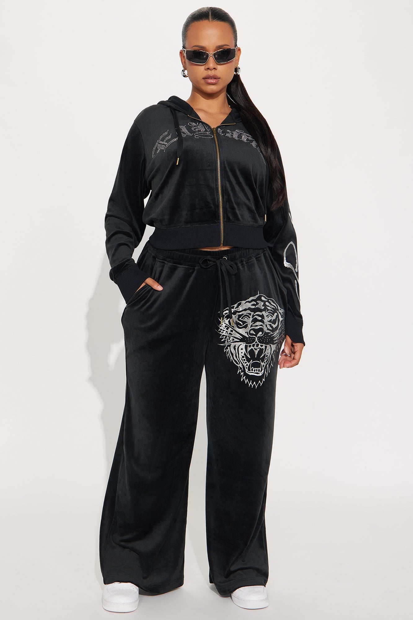 Ed Hardy Silver Tiger Velour Pant Set - Black