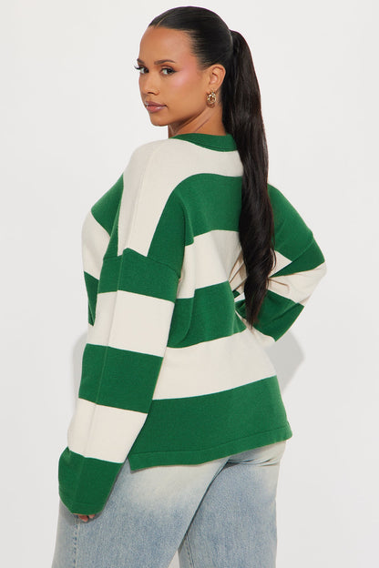 Go Getter Striped Polo Sweater - Green/combo