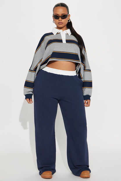 Sydney Striped Polo Lounge Set - Navy/combo