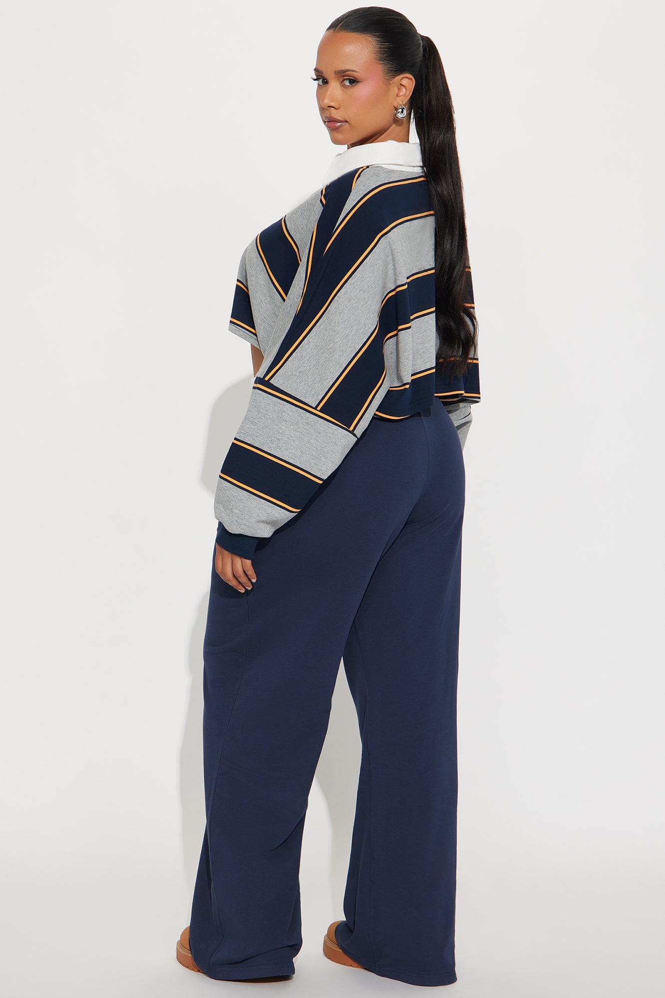 Sydney Striped Polo Lounge Set - Navy/combo