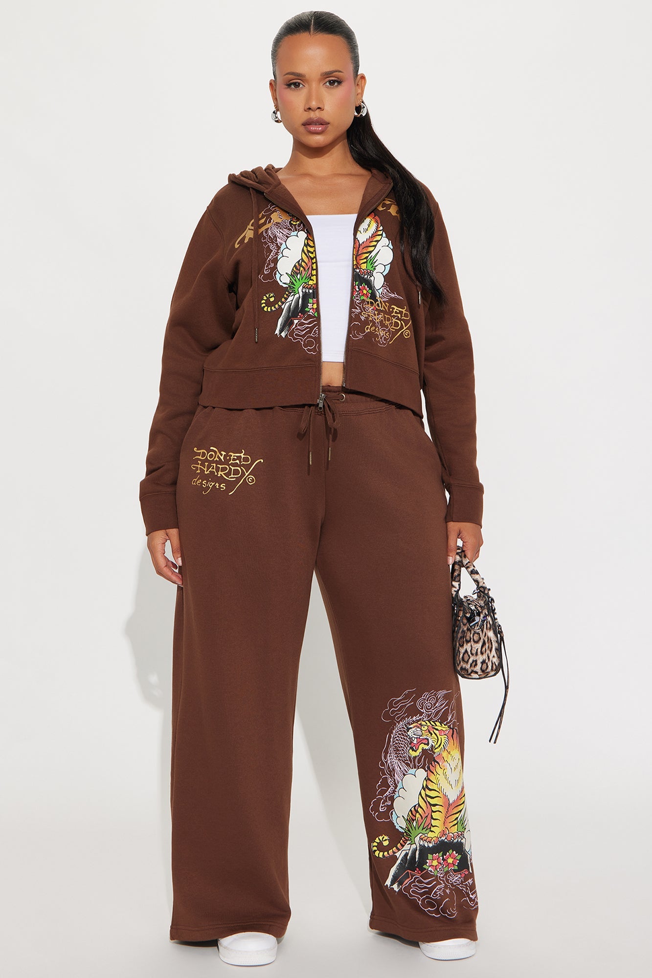 Ed Hardy Tiger Peak Zip Up Hoodie - Brown