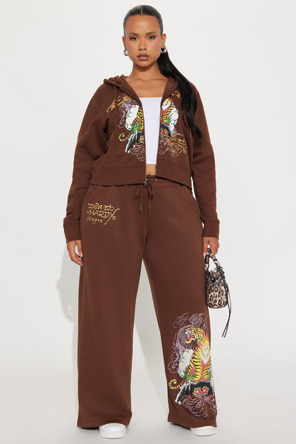 Ed Hardy Tiger Peak Zip Up Hoodie - Brown