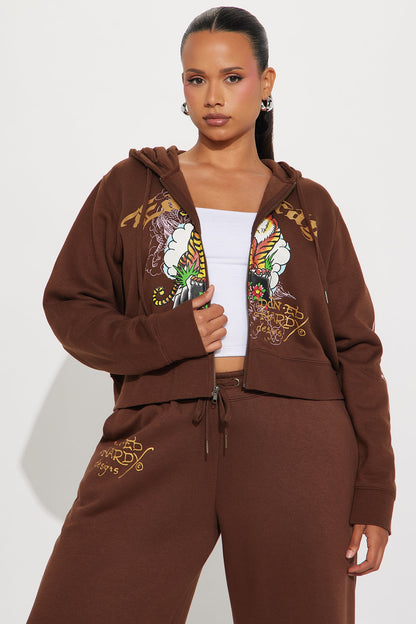 Ed Hardy Tiger Peak Zip Up Hoodie - Brown