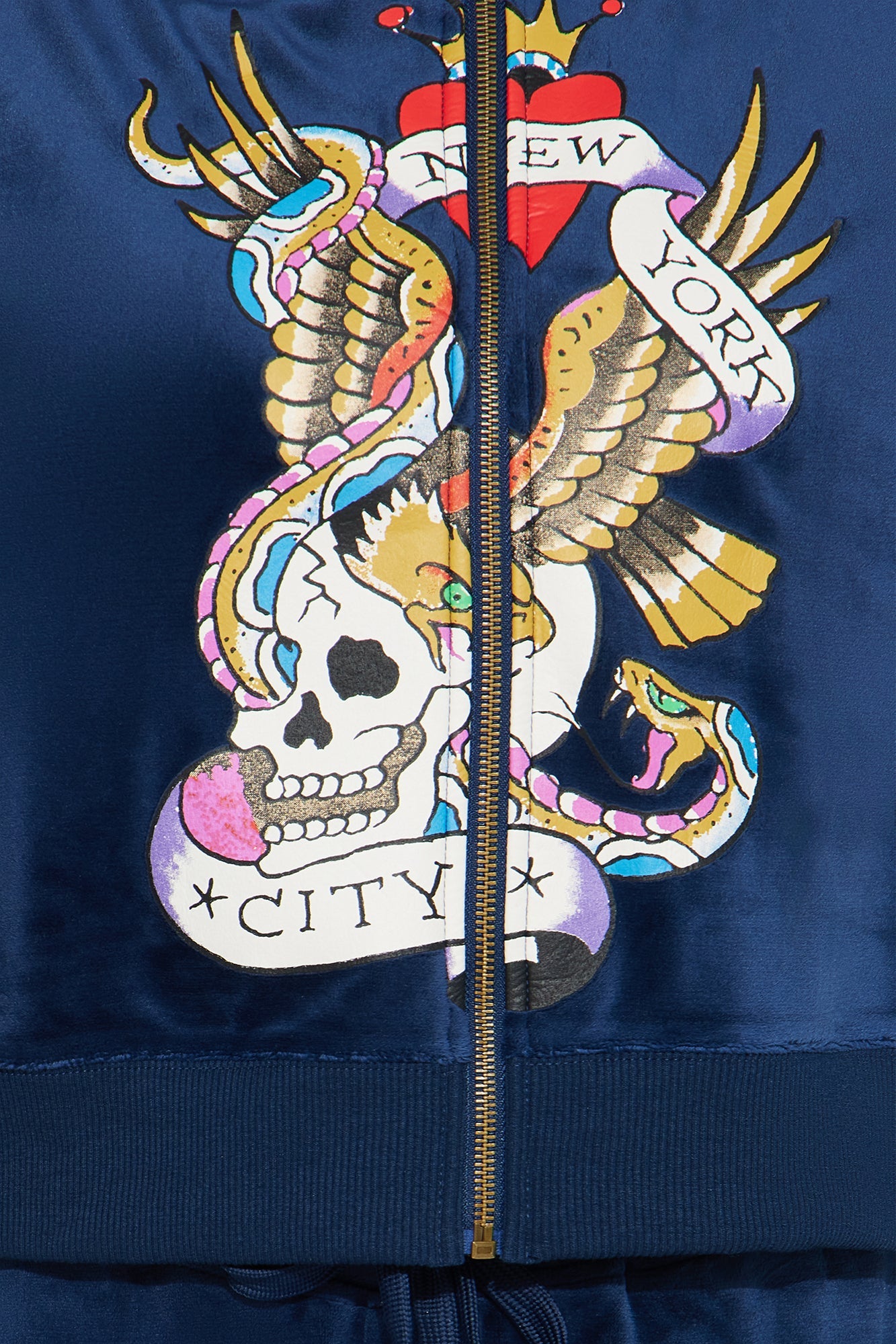 Ed Hardy NY Skull City Velour Pant Set - Navy