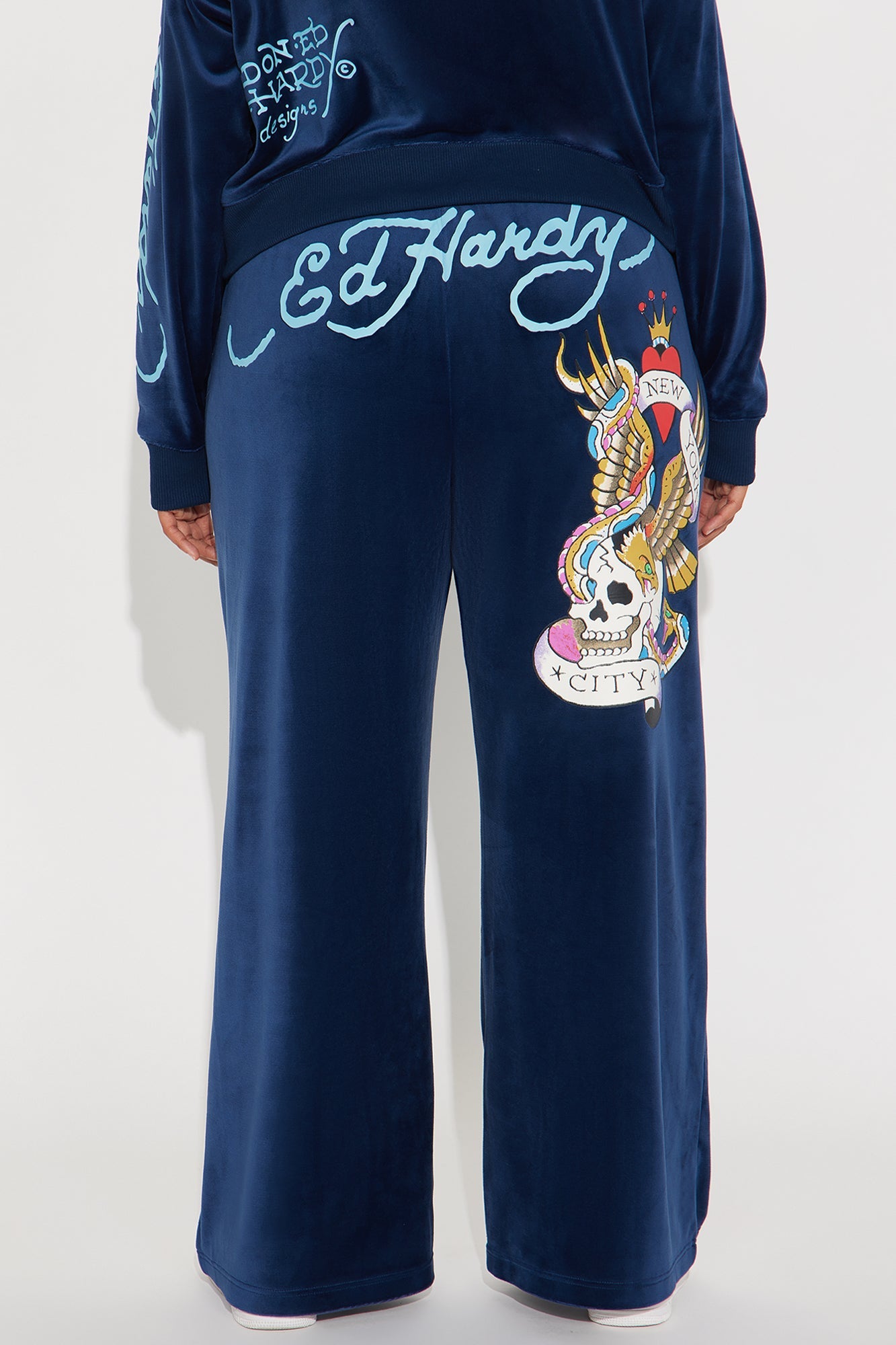 Ed Hardy NY Skull City Velour Pant Set - Navy