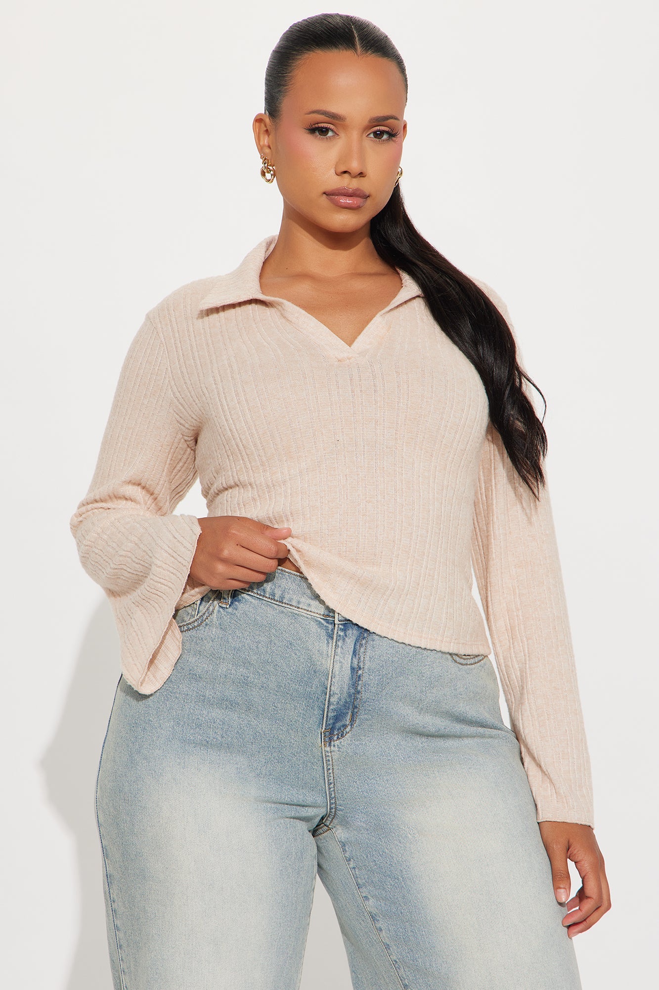 Monday Reports Long Sleeve Polo Top - Sand