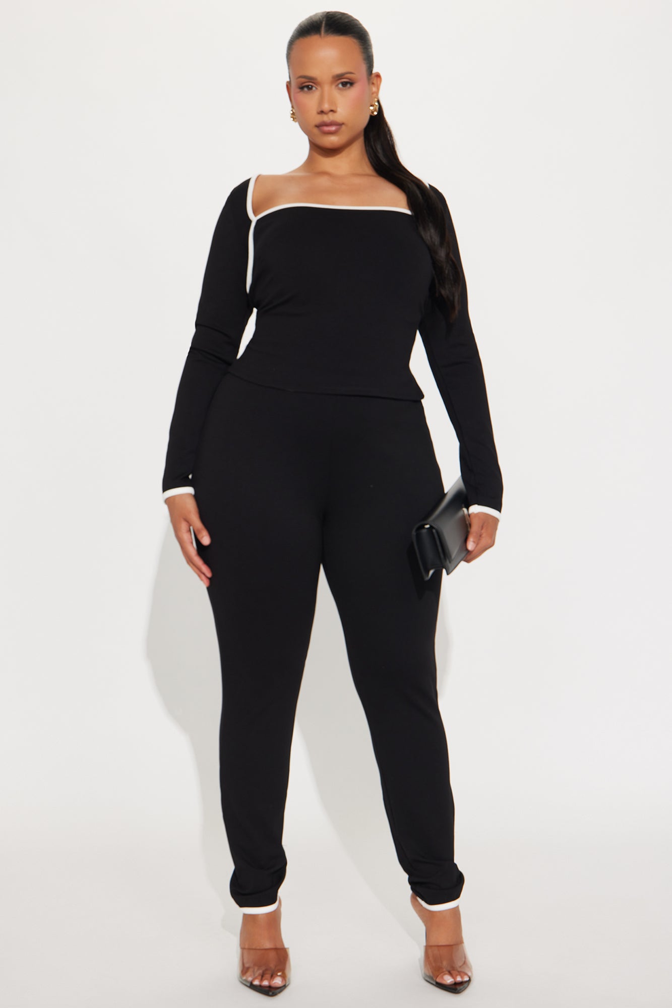 Bri Skinny Leg Pant Set - Black/White