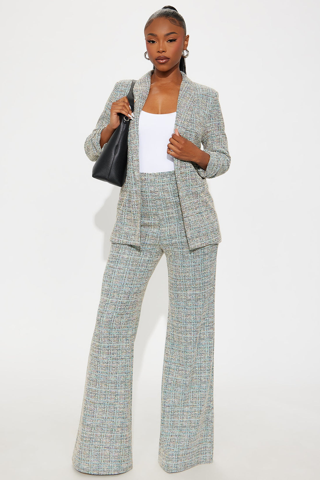 High Priority Knit Tweed Blazer Pant Set - Multi Color