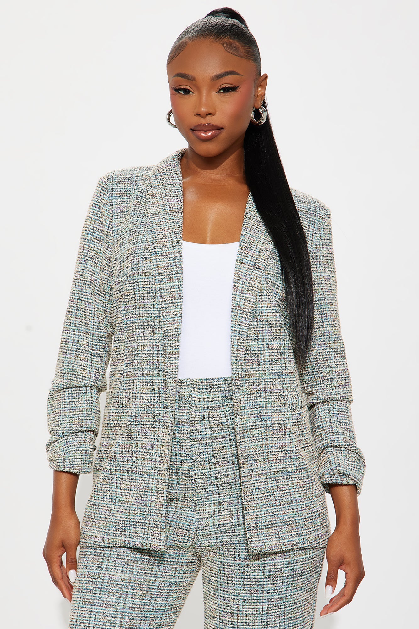 High Priority Knit Tweed Blazer Pant Set - Multi Color