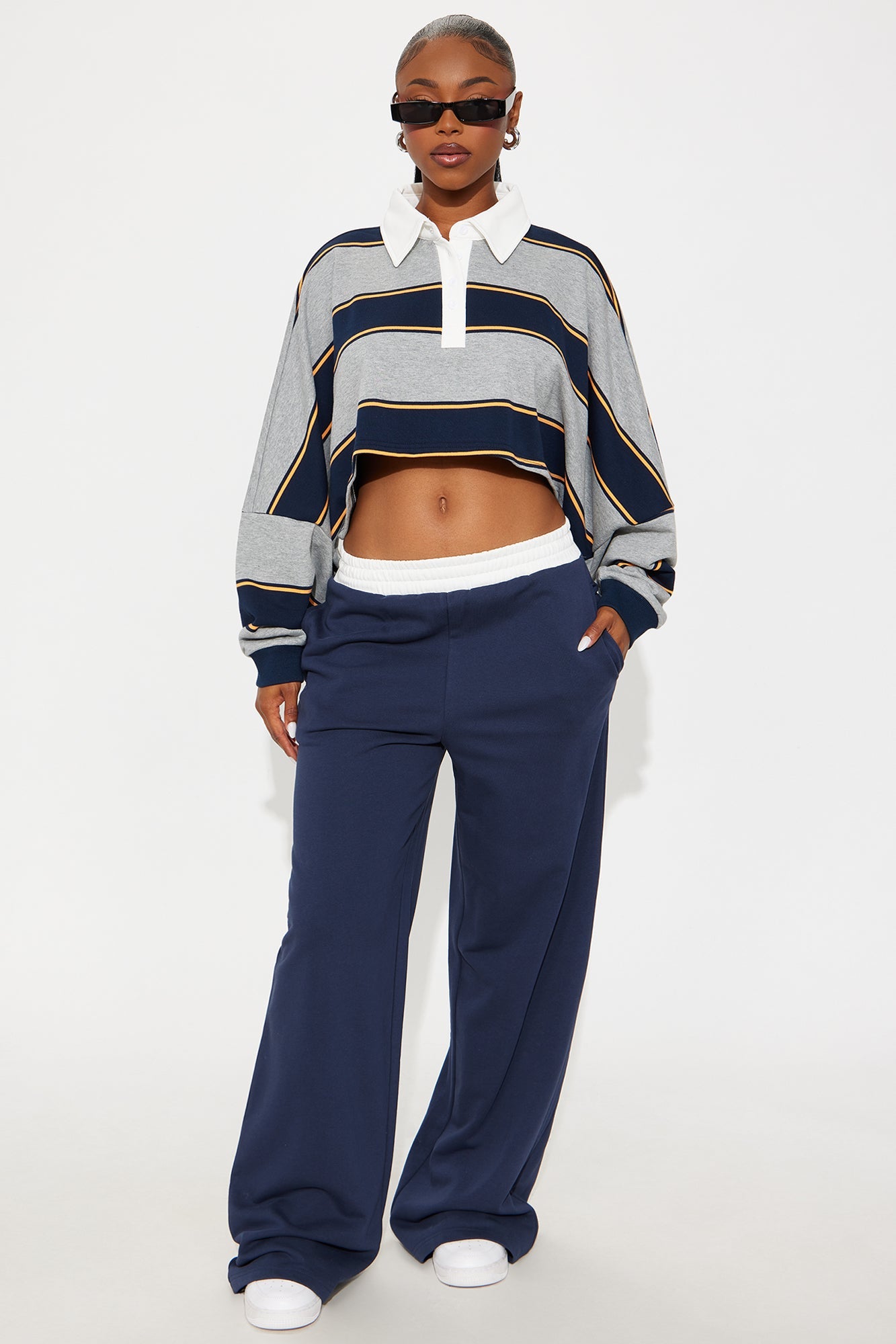 Sydney Striped Polo Lounge Set - Navy/combo