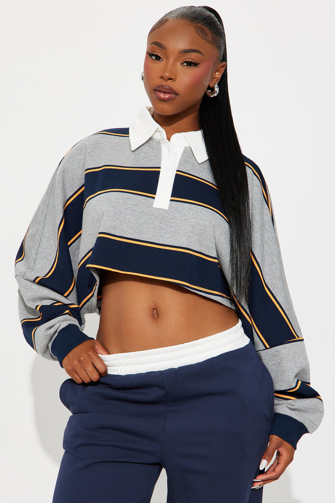 Sydney Striped Polo Lounge Set - Navy/combo