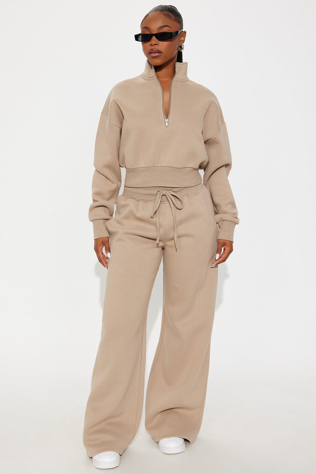 Chill In Style Quarter Zip Pant Set - Taupe