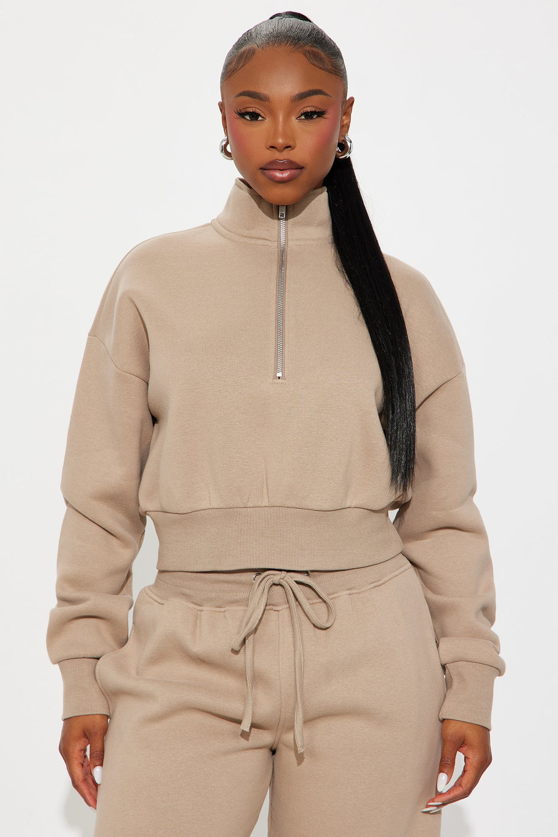 Chill In Style Quarter Zip Pant Set - Taupe
