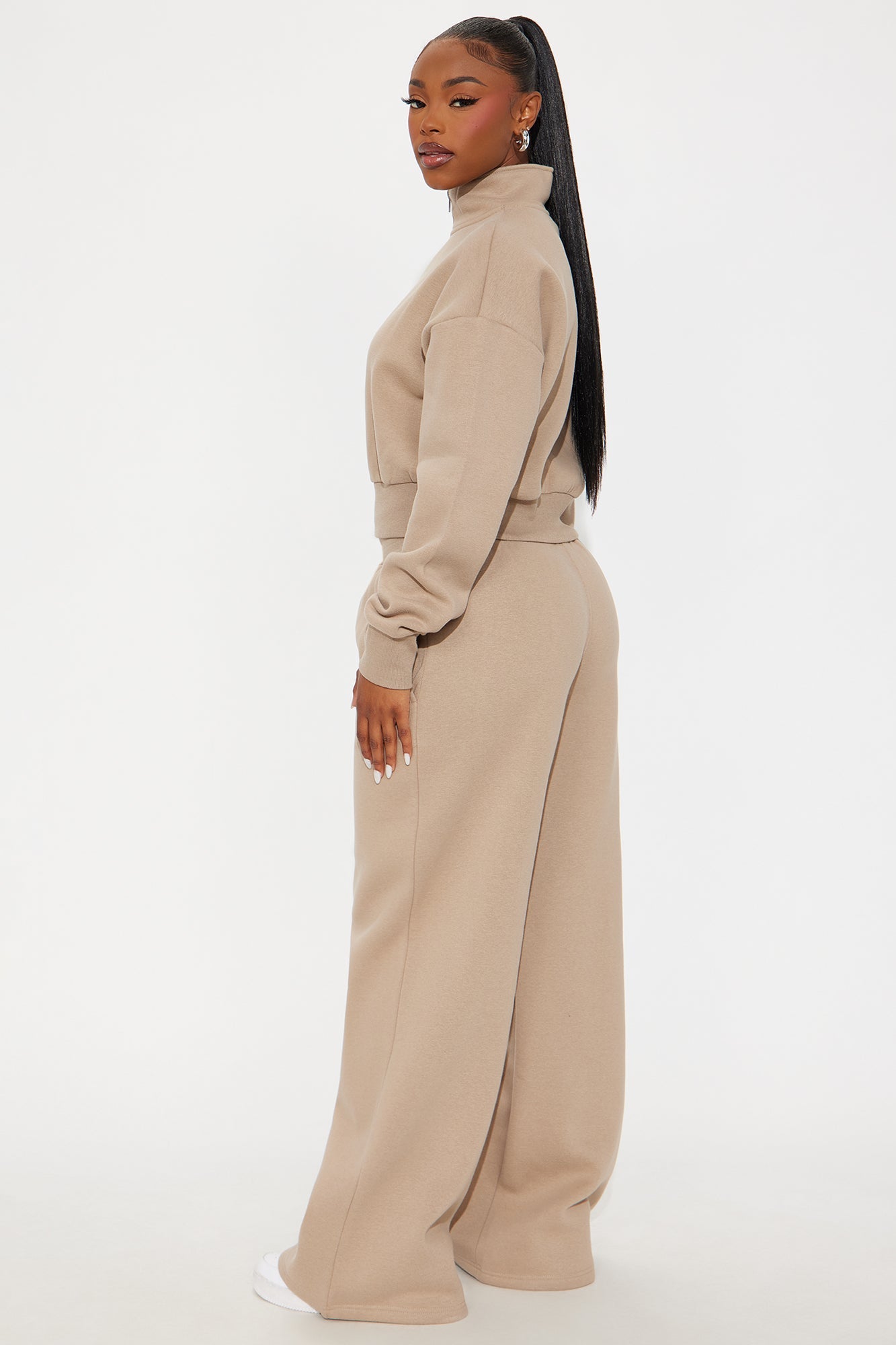 Chill In Style Quarter Zip Pant Set - Taupe
