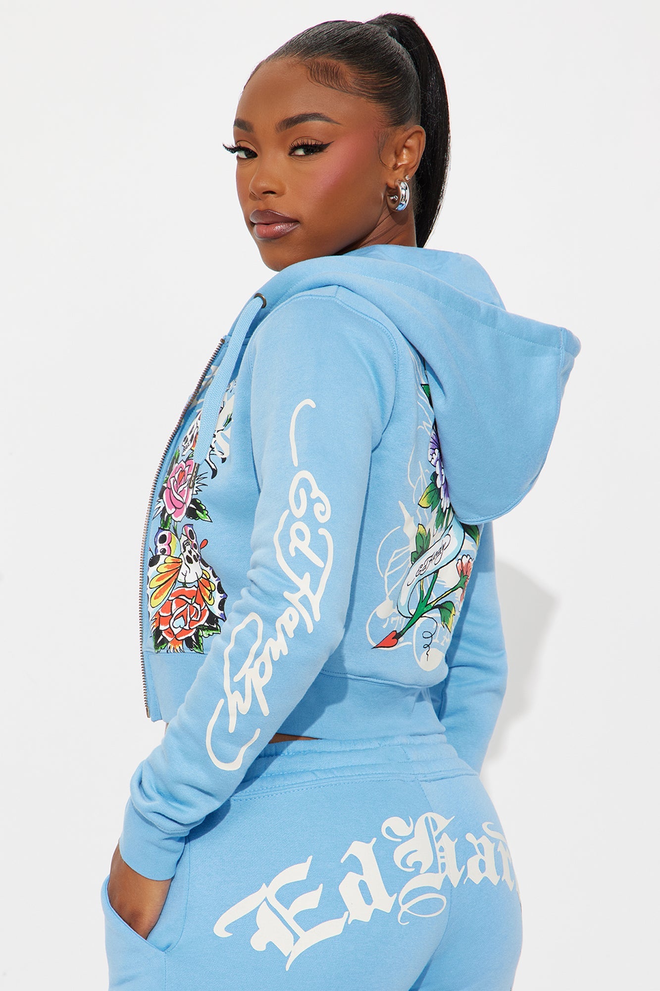 Ed Hardy Skull Haven Zip Up Hoodie - Light Blue