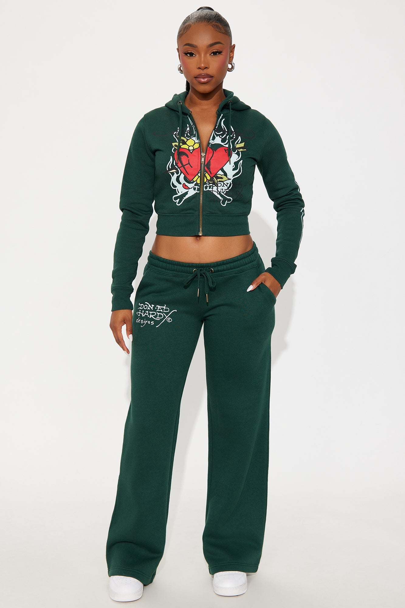 Ed Hardy Twin Flame Zip Up Hoodie - Hunter Green