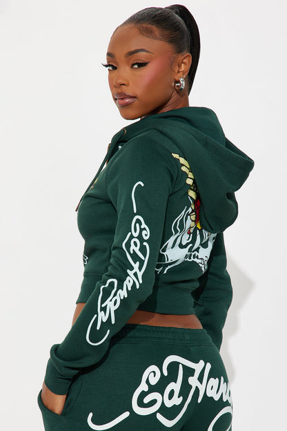 Ed Hardy Twin Flame Zip Up Hoodie - Hunter Green