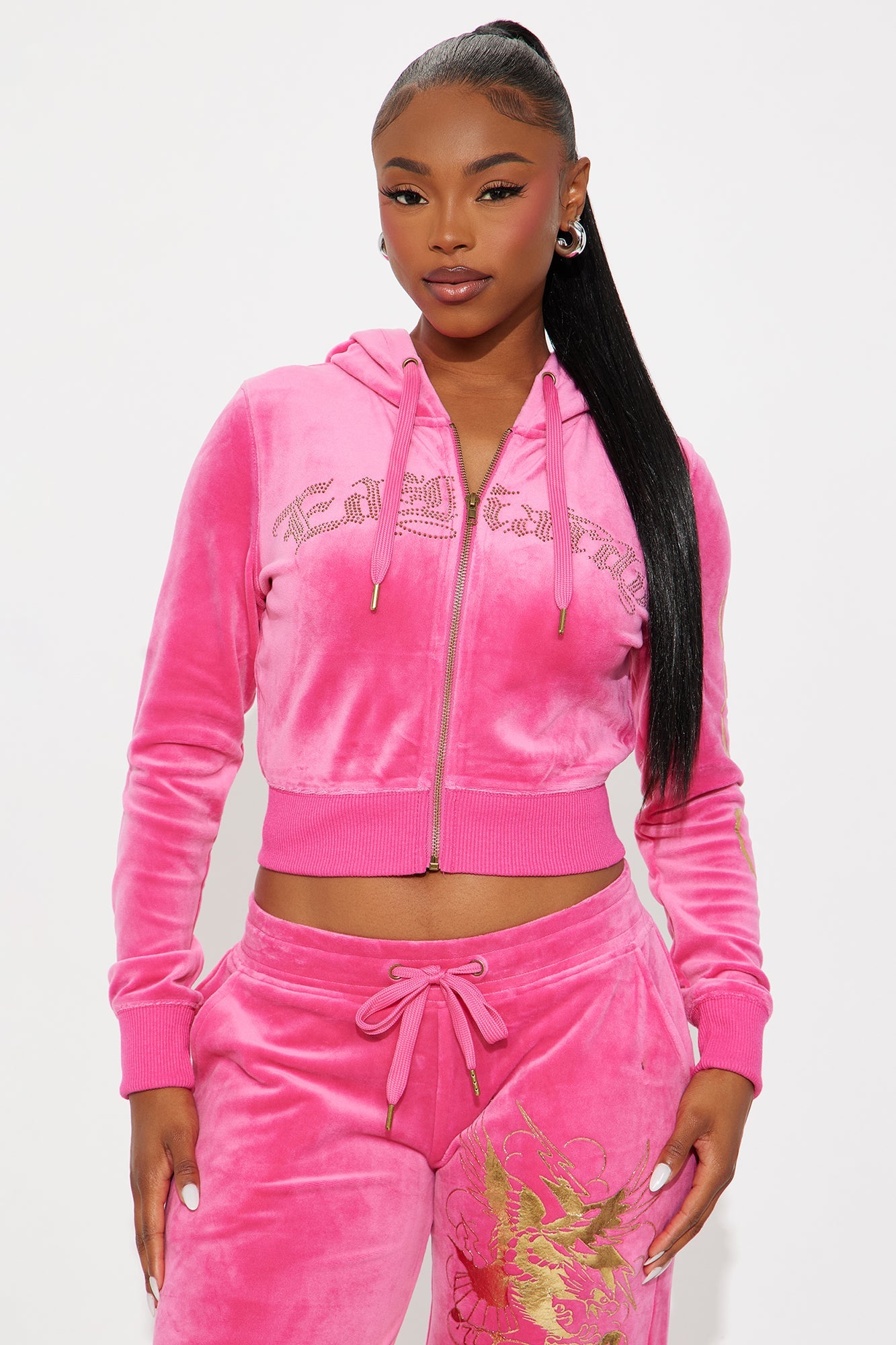 Ed Hardy Tattoo Eagle Velour Pant Set - Pink