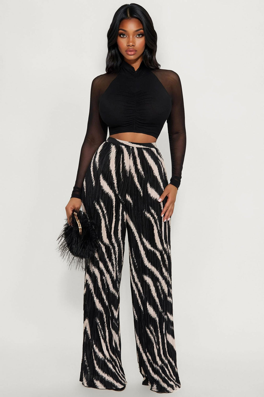 In The Tropics Plisse Wide Leg Pant 33″ - Black/combo