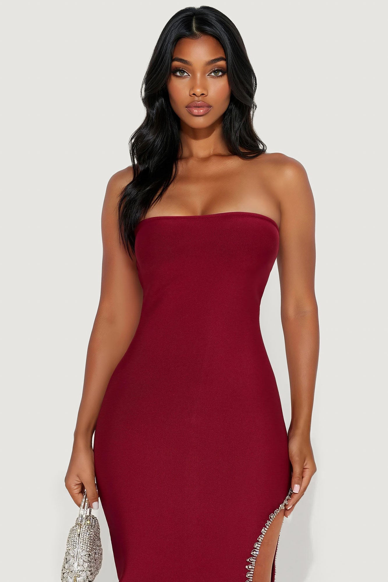 Champagne Elegance Bandage Midi Dress - Wine