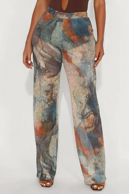 Janice Mesh High Rise Flare Pant 33 - Blue/combo