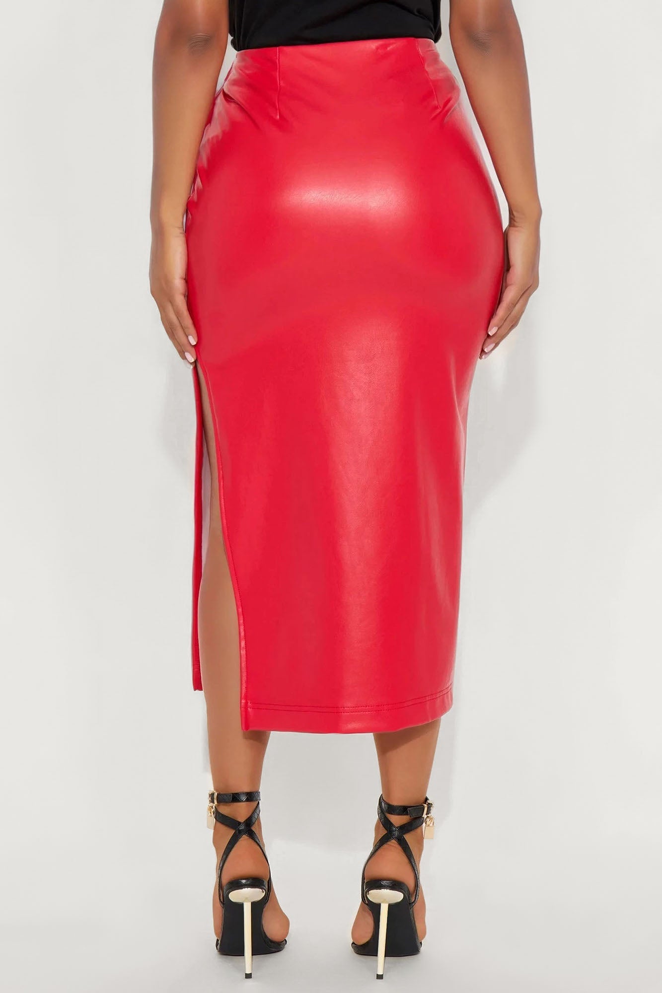 By The Corner Faux Leather Midi Skirt - Red