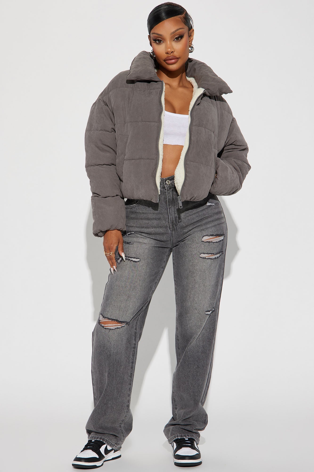 Too Hot To Handle Puffer Jacket - Grey