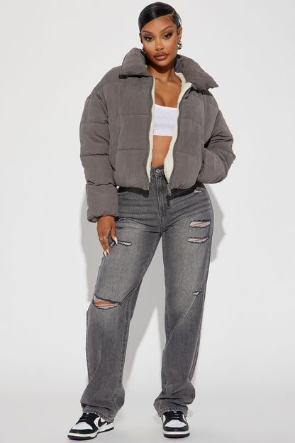 Too Hot To Handle Puffer Jacket - Grey