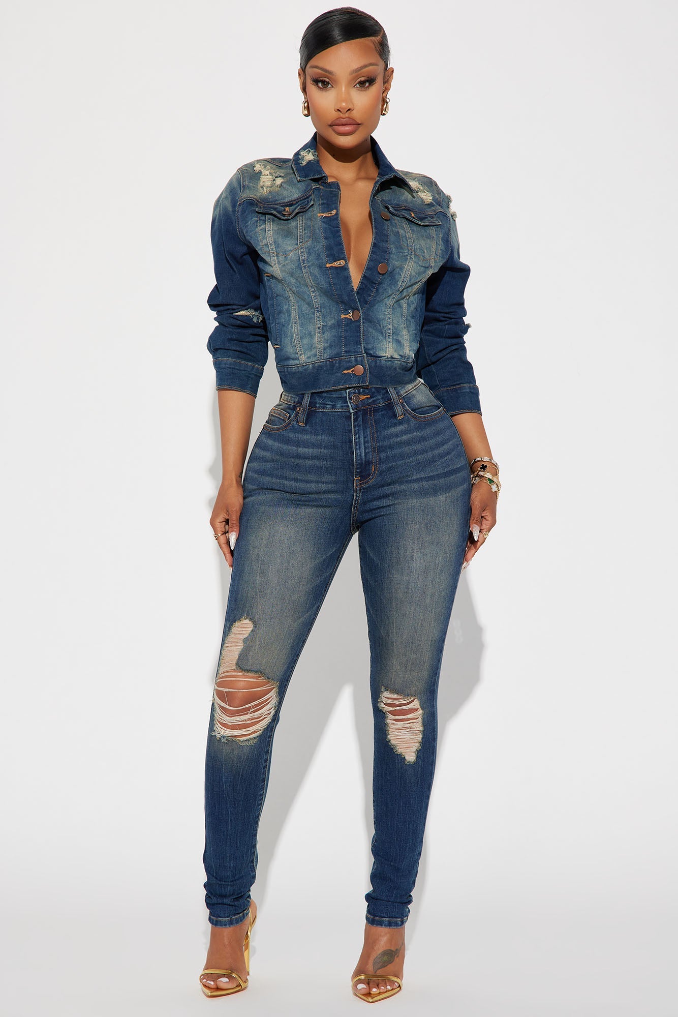 Kelly Ripped Tinted Stretch Skinny Jeans - Dark Denim