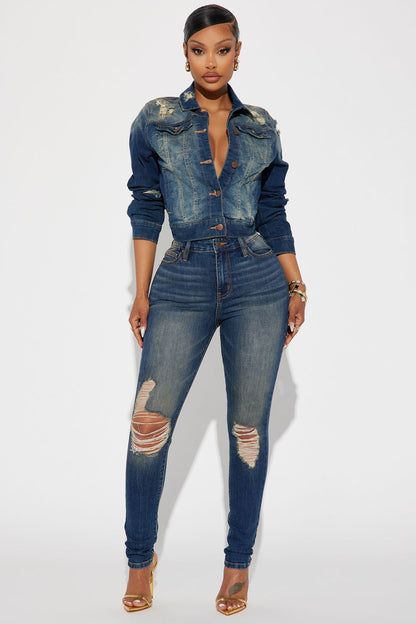 Kelly Ripped Tinted Stretch Skinny Jeans - Dark Denim