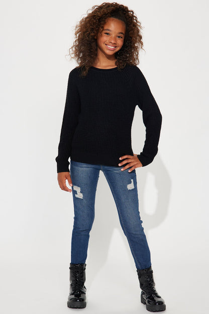 Mini Ariana Waffle Sweater - Black