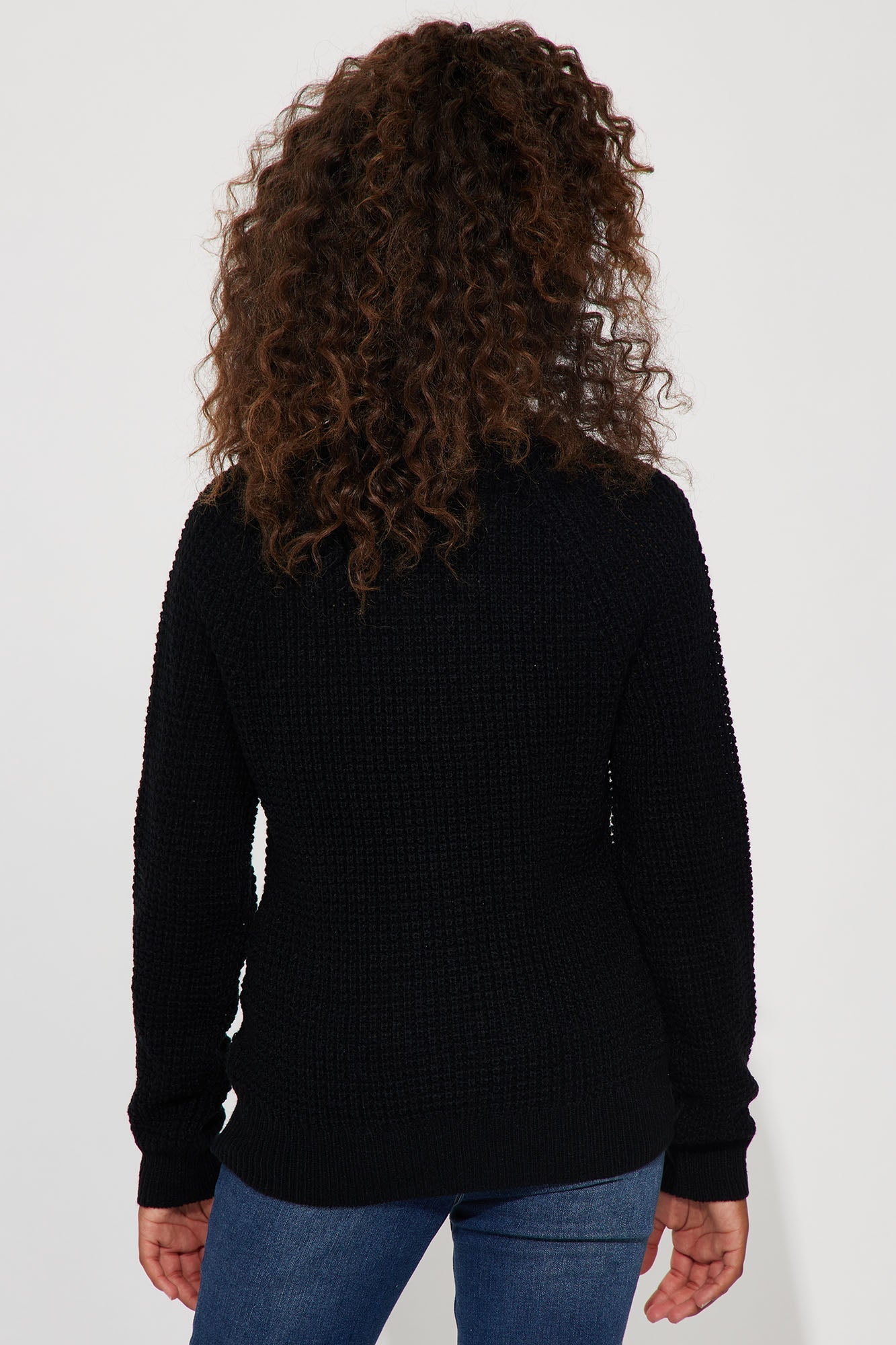 Mini Ariana Waffle Sweater - Black