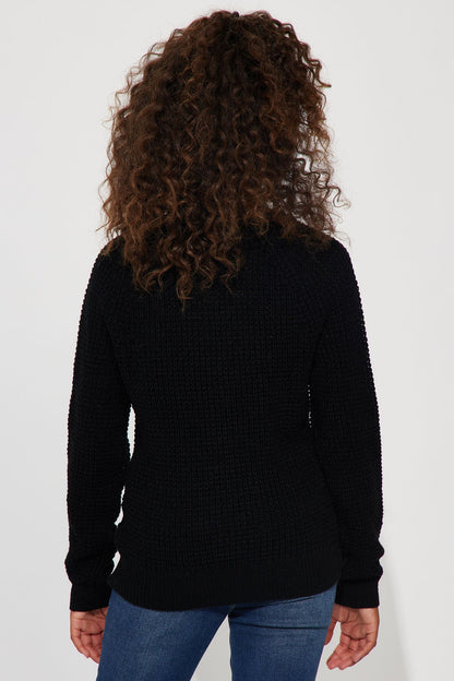 Mini Ariana Waffle Sweater - Black