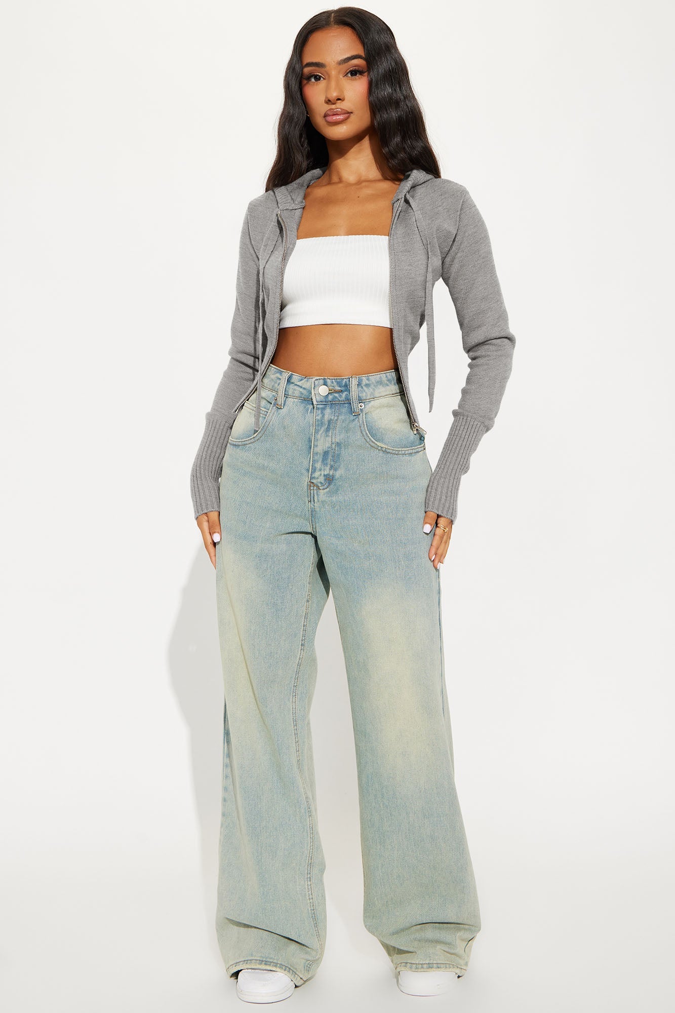 Lana Zip Up Sweater - Heather Grey