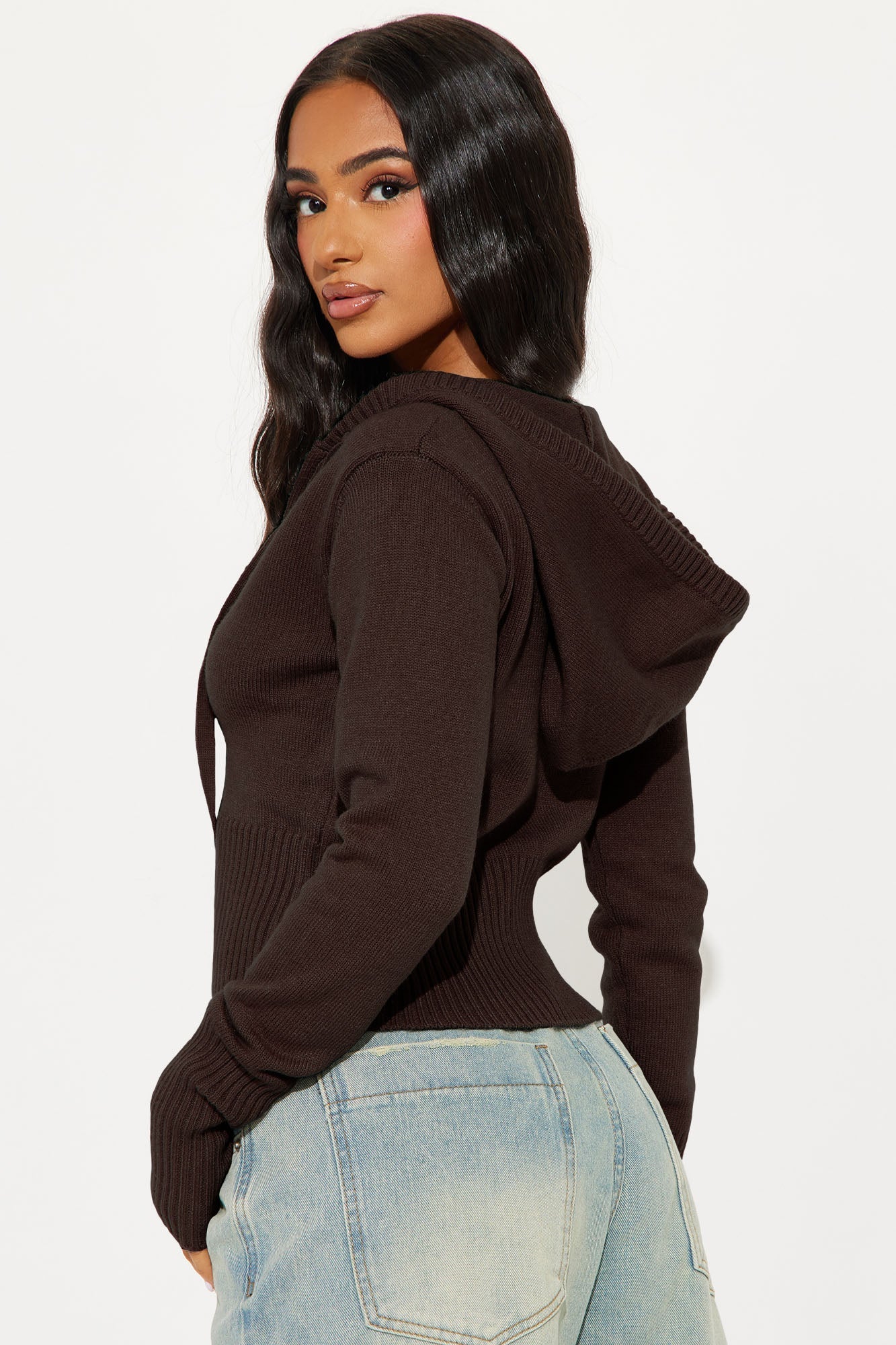 Lana Zip Up Sweater - Chocolate