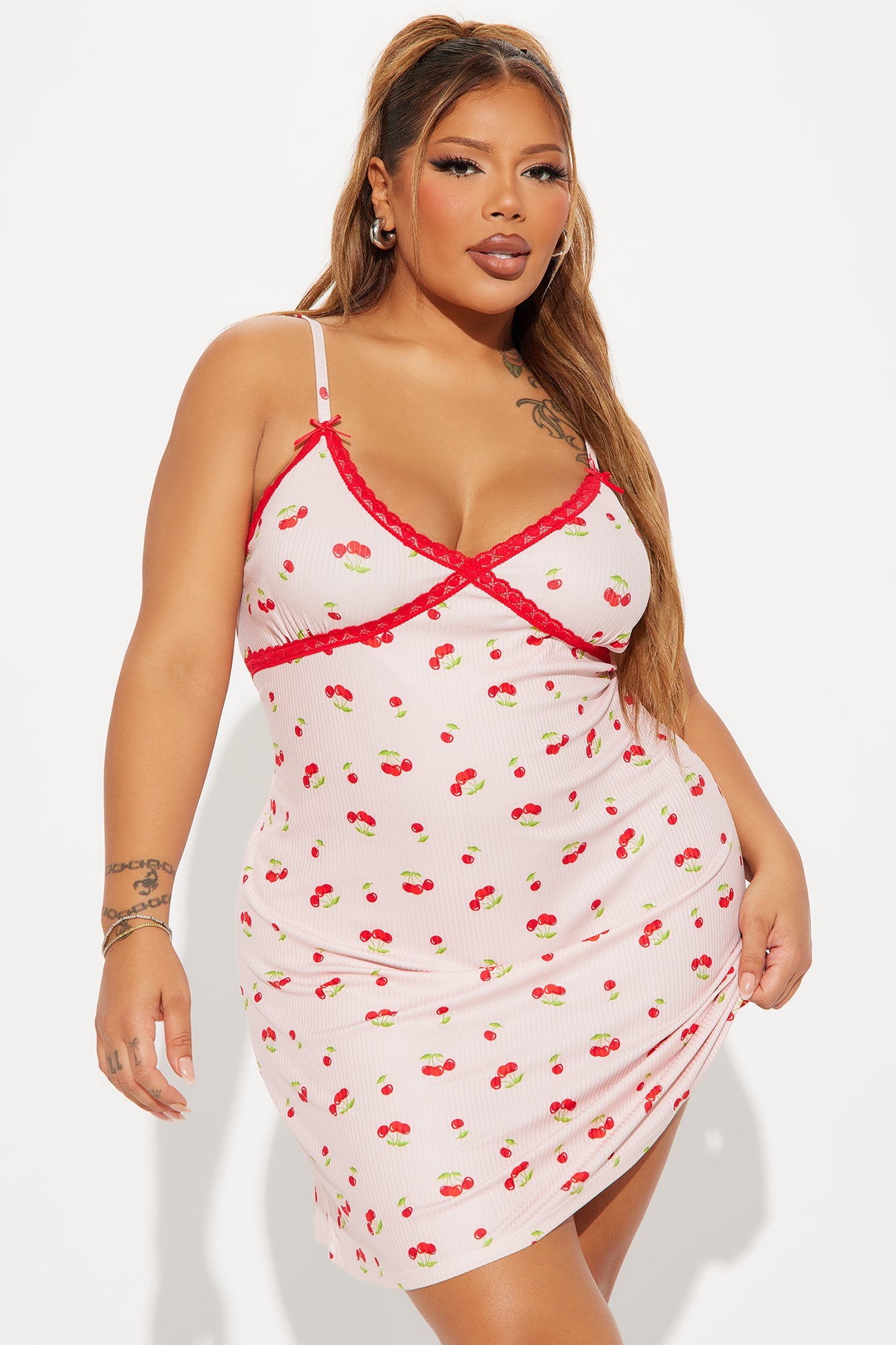 Sweet As Can Be Ribbed PJ Cami Sleep Dress - Pink/combo