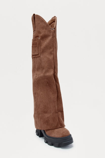 Kaizen Corduroy Overlay Boots - Chocolate