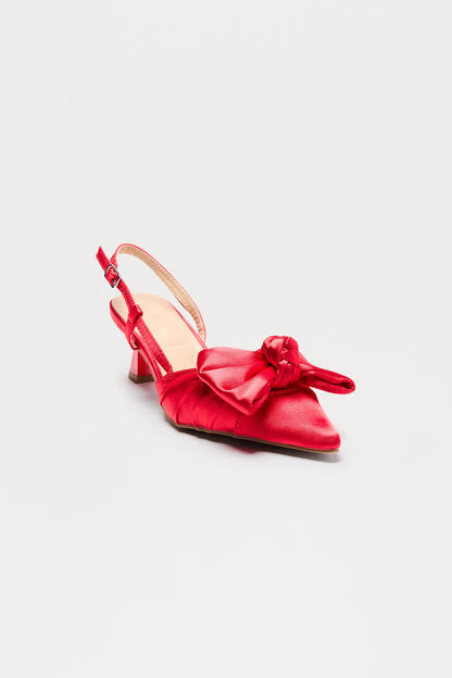 Lura Satin Bow Kitten Heel Pumps - Red